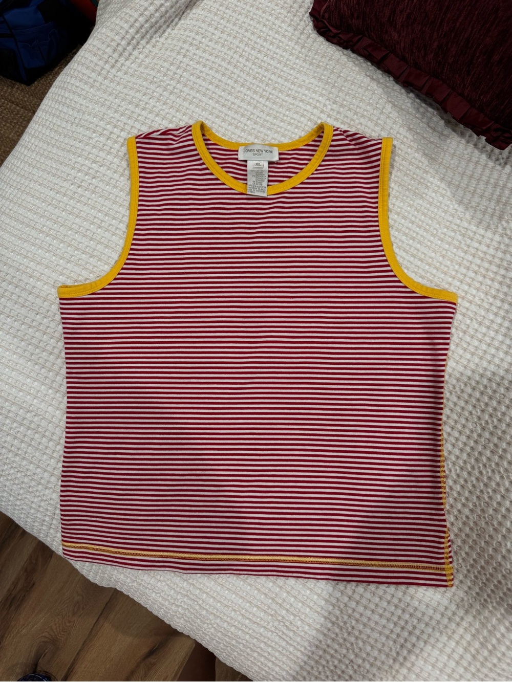 Jones New York Red & White Striped Tank with Yellow Trim